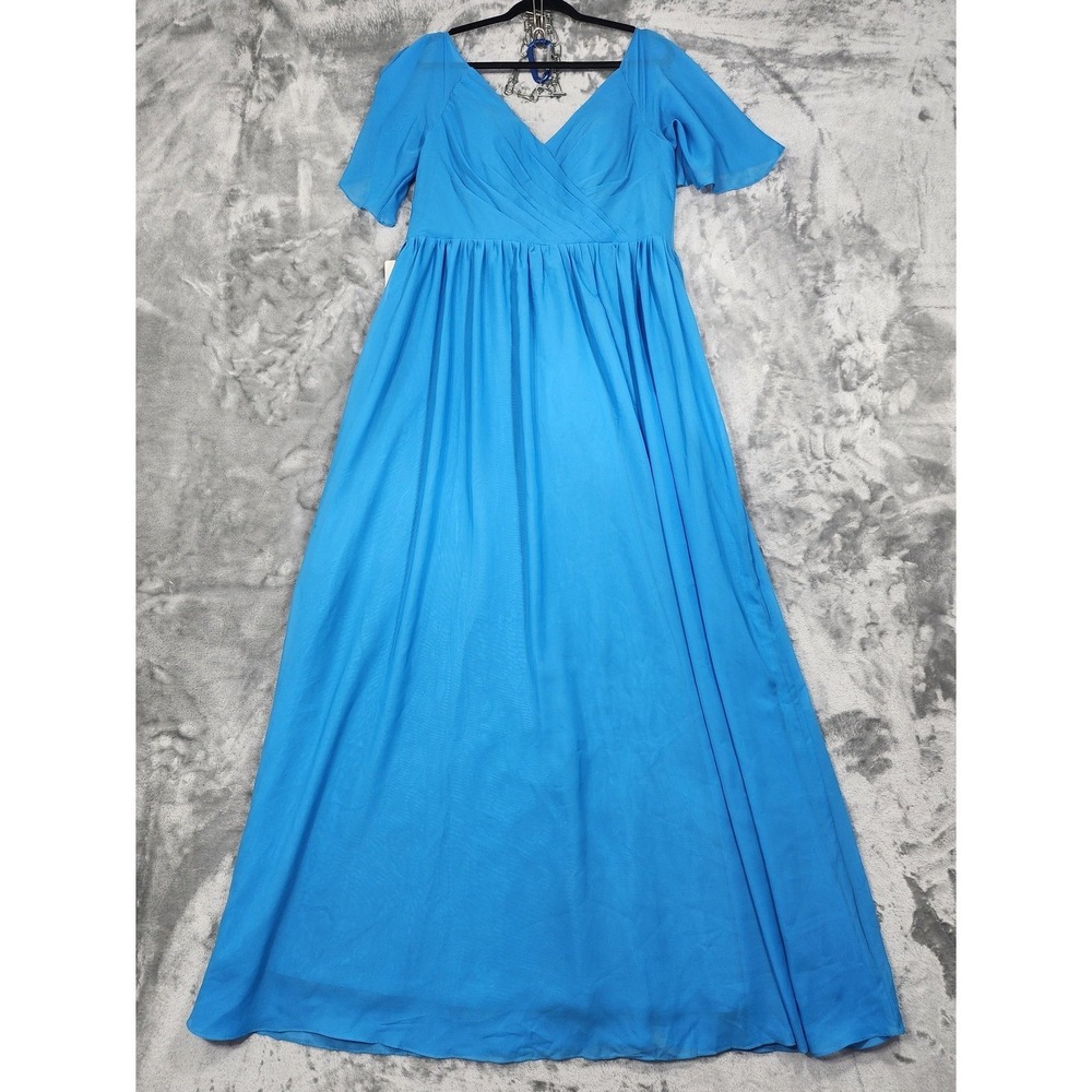 NEW Wear Your Love Dress Womens 14 Blue Chiffon Maxi Flutter Sleeve Lace Up Back